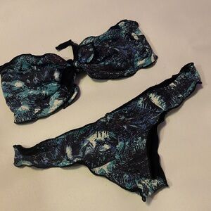 Blue and Black Patterned Bikini Set